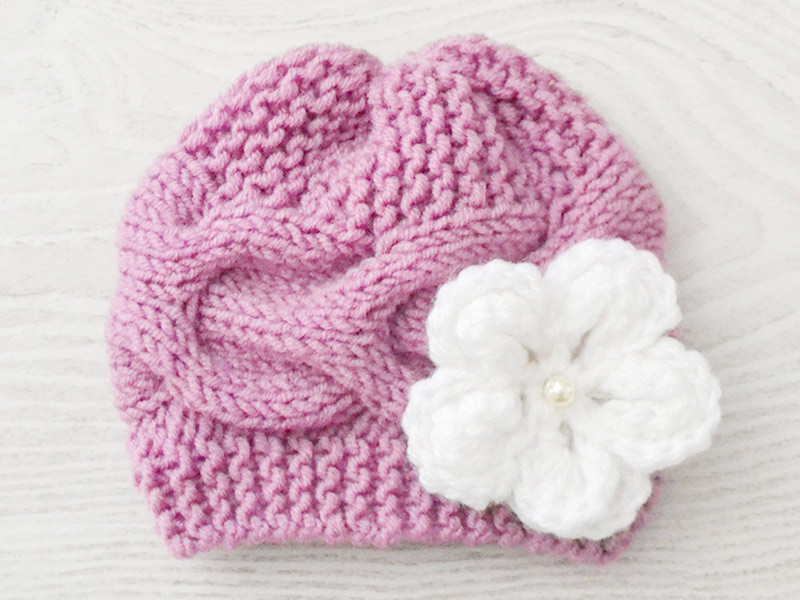 Newborn knit baby girl hat, Mauve baby girl knit hat, Baby wool hats for winter